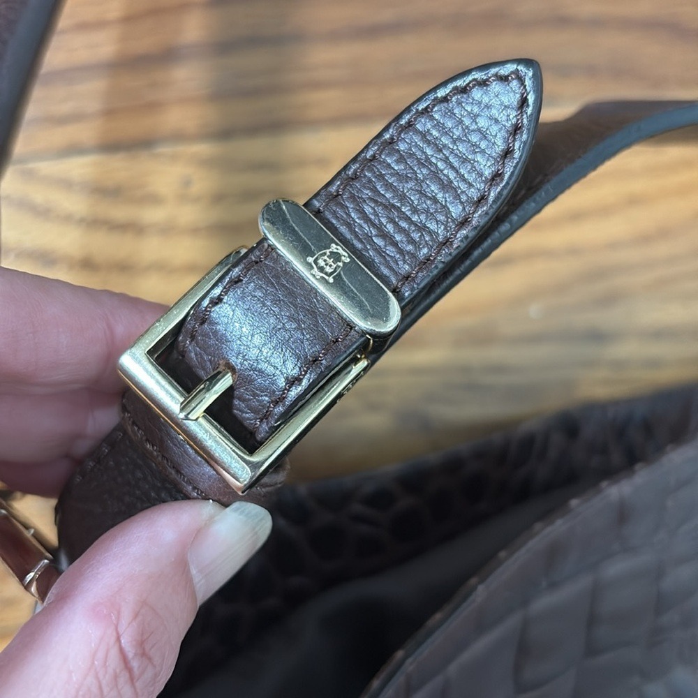 Massimo Dutti Cinch Closure‎ Leather Shoulder Bag Crocodile Texture Brown - Picture 5 of 16